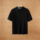 WIAOFELLAS  -  Spring Summer Fashion Simple Solid Knit Men Polo Shirt Button Turn-down Collar Knitted Tops Leisure Polo Breathable Tees Shirts