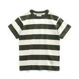 WIAOFELLAS  -  Heavy double cotton short sleeve t pocket American retro thick horizontal thick wide stripe T-shirt men's and women's T-shirt