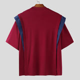 WIAOFELLAS  -  Men T Shirt Patchwork O-neck Short Sleeve Loose Male Tee Tops Streetwear Korean Style Fashion Casual Men Clothing S-5XL