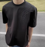 WIAOFELLAS  -  Male Embroidery Solid Color Handsome T-Shirts Men's 2025 Summer New Fashion High Street Round Neck Tops Half Sleeve Cotton Tees