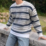 Wiaofellas  -  Trendy Mens Striped Knit Sweaters Autumn Winter Outdoor Casual Long Sleeve O Neck Knitted Sweatshirts Men Knitting Pullover Tops