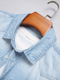 WIAOFELLAS  -  Pure cotton washed blue denim shirt for men - loose fit, trendy, cardigan style, fashionable and casual top