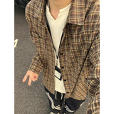 WIAOFELLAS  -  Autumn Long Sleeved Shirt Men Retro Plaid Shirt Men Streetwear Korean Loose Casual Shirt Mens Fashion Shirts Large Size 5XL