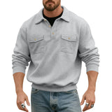 WIAOFELLAS  -  American Retro Spring and Autumn Sweatshirt Men's Fashionable Pocket Lapel Solid Color Versatile Work Motorcycle Top