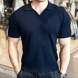 WIAOFELLAS  -  Summer New Men's Solid Color Knitted Sweater Short-Sleeved T-Shirt Retro Fashion Trend Casual Simple Loose Breathable Men's Tops