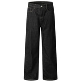 Wiaofellas  -  Unisex Dark Raw Denim Wide Leg Jeans New High Waist Loose Baggy Trousers Classic Multi Pocket Straight Full Length Casual Pants