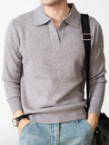 Wiaofellas  -  Solid Color Knitted Polo Shirts Men Spring Autumn Daily Casual Long Sleeve Slim Jumper Tops Mens Fashion Polo Sweater