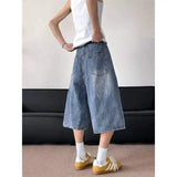 WIAOFELLAS  -  Fashion Men's Gradient Do Old Casual Denim Shorts Trendy 2025 Summer High-waisted Loose Wide Leg Short Pants Male