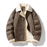 WIAOFELLAS  -  American Vintage Faux Fur Jacket Men's Winter Pu Leather Coat Winter Windproof Warmth Fleece-Lined Thickened Y2K Collared Coats