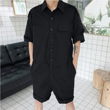Wiaofellas  -  Fashion Men Playsuit Overalls Punk Hip Hop Korean Version Pocket Pant Loose Short Sleeve Rompers Youth Cargo Jumpsuit Streetwear