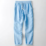 WIAOFELLAS  -  Spring Summer Linen Pants Thin Solid Loose Straight Tube Pants Breathable Men's Elastic Waist Drawstring Long Pants For Male