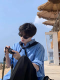 WIAOFELLAS  -  Blue Sun Protection irt for Men Summer Trendy Loose Fit Long Sve Youthful Sle Clean Cut Boys Faion Outerwear