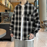 WIAOFELLAS  -  Plus Size Long Sleeved Thicken Woolen Shirts for Men Hip Hop Loose Men's Plaid Shirt Jackets Spring Autumn Trendy Mens Clothing