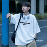 WIAOFELLAS  -  Trend Cotton Letter Printing Design Sense Versatile Leisure Young Style Round Neck Loose Fashion Men's T-shirt Summer