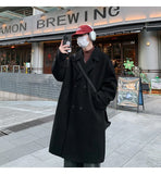 WIAOFELLAS  -  Korean Trend Men's Loose Casual Double-breasted Overcoat Autumn Winter Fashion New Long Sleeve Woolen Long Coat Cardigans Jacket