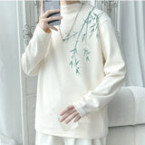 WIAOFELLAS  -  Winter Soft Velvet Printed T Shirt Couples Fashion Mock Neck Long Sleeve T-shirt Men's Warm Solid Tshirts Men Tees Tops