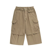 WIAOFELLAS  -  Summer Cotton Casual Pants Men Retro Cargo Pants Men Japanese Streetwear Hip-hop Loose Wide Leg Pants Men Cropped Trousers