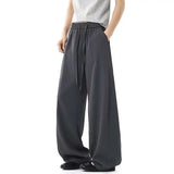 WIAOFELLAS  -  Simple Men's Trousers Casual Drawtring Spring Straight Suit Pants Elastic Waist Wide Leg Loose Male Bottom Summer