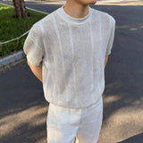 Wiaofellas  -  Men Summer Knit T-shirt Short Sleeve O Neck Slim Fit Casaul Tees Hollow Out Mesh Streetwear Breathable Pullover Tops M-3XL