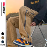 WIAOFELLAS  -  New Jeans for Men Loose and Trendy High Street Wide Leg Pants Trendy Brand Side Zipper Straight Leg Work Pants