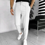 Wiaofellas  -  Fashion Waffle Solid Color Pants Men Spring Summer Casual Breathable Drawstring Waist Lace-up Trousers Mens Leisure Sports Pants