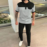 WIAOFELLAS  -  Summer Men's Casual Polo Shirt Short Sleeve Waffle Stitching T-Shirt All-Match Two-Piece Suit for Versatile Style