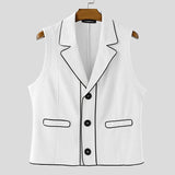 WIAOFELLAS  -  Men Vests Patchwork Lapel Sleeveless Button Casual Male Waistcoats Color-block Streetwear 2025 Fashion Vests Men S-5XL