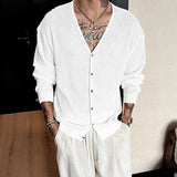 WIAOFELLAS  -  Men Cardigan Solid Knitted V Neck Long Sleeve Men Sweaters Streetwear Loose Korean Style Fashion Casual Men Clothing