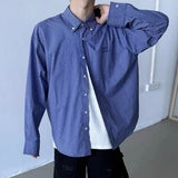 Wiaofellas  -  Autumn Casual Mens Plaid Print Shirts Long Sleeve Turn-down Collar Button-up Shirt For Men Vintage Embroidery Loose Shirts