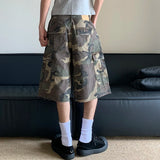 Wiaofellas  -  fall outfits American Style Washed Camouflage Multi Pocket Workwear Pants Loose Straight Leg Casual Shorts Male Trousers