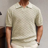 WIAOFELLAS  -  Men's Light Luxury Button-down Leisure Knitted Polo Shirt Retro Solid Hollow Out Short Sleeve Chic Fashion Man Jacquard Knitwear