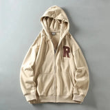 WIAOFELLAS  -  Spring new American vintage applique embroidered men's loose casual hooded sweater cardigan zipper coat tide