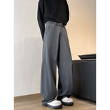 Wiaofellas  -  New Men Black Straight Pants Fashion Korean Loose Suit Trousers Casual Draped Baggy Gray Wide Leg Pant Male Streetwear 5XL