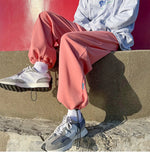 WIAOFELLAS  -  Trendy White Dstring Trousers for Men Casual Loose Fit Low Waist Long Pants Youthful Energy Sle Summer Thin Material