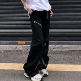 WIAOFELLAS  -  American High Street Style Zipper Design Jeans For Men 2025 Spring And Autumn New Fashion Trend Dark Style Flared Wide-Leg Pants