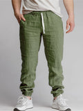 Wiaofellas  -  Sports Breathable Loose Drawstring Trousers For Men Spring Summer Daily Casual Solid Color Linen Pants Mens Leisure Linen Pants