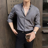 WIAOFELLAS  -  5XL Plus Size Men's Striped Shirt Business Office Long Sleeve Slim Shirts Blouse Men Chemise Homme Luxe Haute Qualite Streetwear