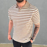 WIAOFELLAS  -  Men's Summer Knit Polo Shirt Vintage Striped Print Knitted Tees Shirt Fashion Casual Lapel Short Sleeve Tops Male Clothing