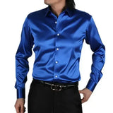 WIAOFELLAS  -  Mens Solid Silk Casual Shirts Long Sleeve Rayon Wedding Dress Shirts Men Soft Comfortable Fashion Shine Silk Shirt Camisa TS-143