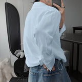 WIAOFELLAS  -  Men Shirt Solid Color Long Sleeve Koran Style Casual Men Clothing V Neck Streetwear Drawstring Shirts Fashion Male Tops