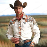 Wiaofellas  -  Men's Retro Western Striped Shirt Casual Short Sleeve Button-Up Cowboy Style Shirt