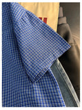 Wiaofellas  -  Summer Blue Plaid Short Sleeve Casual Shirt Men's Street Style Lazy Cool American Drawstring Half Sleeve Top Loose Fit Youth