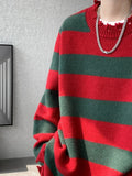 WIAOFELLAS  -  Men Autumn Winter New Striped Warm Sweater Tops Men's Oversize Loose Knitted Tops Male Round Neck Cashmere Jumpers C69