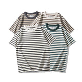 Wiaofellas  -  New fashion pinstripe crewneck T-shirt for summer men