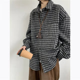 WIAOFELLAS  -  2025 Men Spring Autumn Vintage Long Sleeve Plaid Shirts Mens Oversize Loose Casual Shirt Male Fashion Lapel Pocket Blouses P547
