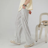 Wiaofellas  -  Summer New Men's Straight Striped Ice Silk Non-ironing Casual Trousers Loose Large Size Wide-leg Sports Trousers