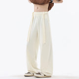 WIAOFELLAS  -  Ribbon Decoration Men's Trousers Casual Solid Color New Summer Straight Menswear Wide Leg Loose Male Pants Simple 24K4218