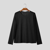 WIAOFELLAS  -  Men T Shirt Solid Color O-neck Long Sleeve Korean Style Male Tee Tops Streetwear Loose Fashion Casual Men Clothing