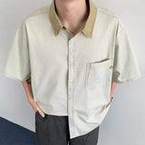 WIAOFELLAS  -  Niche Design Men's Shirts Turn-down Collar Contrast Color Pocket Short Sleeved Single Breasted Loose Male Clothing
