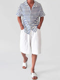 Wiaofellas  -  Daily Leisure Mens Short Sleeve Knit Shirt Summer Outdoor Casual Striped Knitted Cardigan Tops Men Stylish Buttoned Lapel Shirts